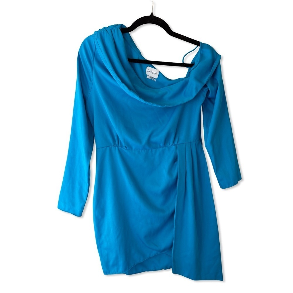 SAYLOR Kirstie Dress Cerulean Vibrant Blue One-Shoulder mini draped Revolve M - Picture 4 of 7